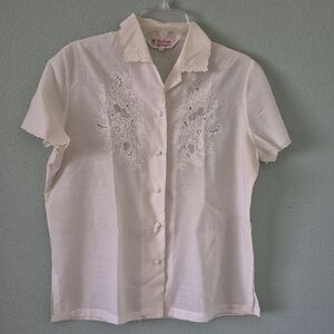 Classic White Embroidered Button-Up Blouse